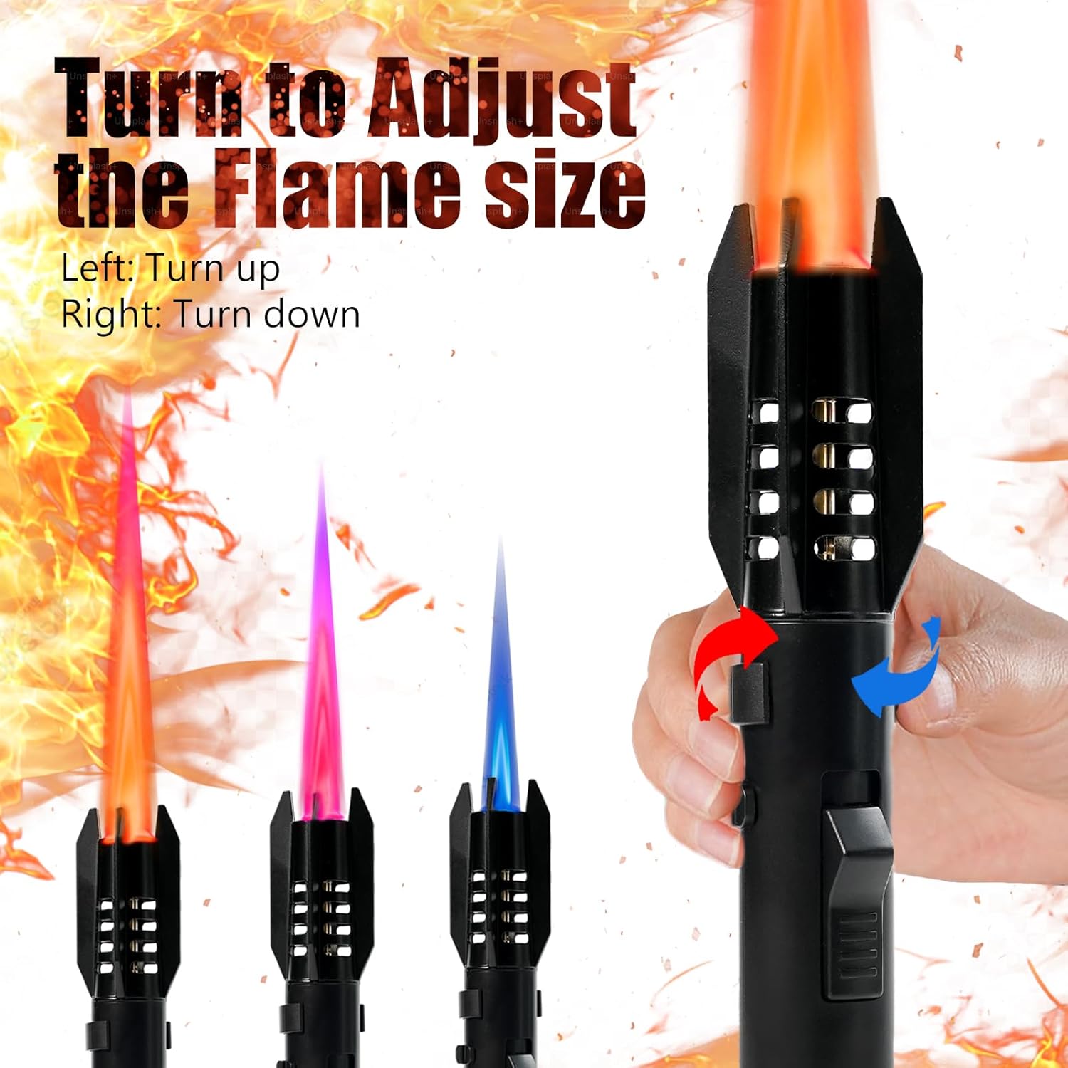 Camping Lighter, Torch Lighter, Straight Flame Bright Fire Refillable,Black