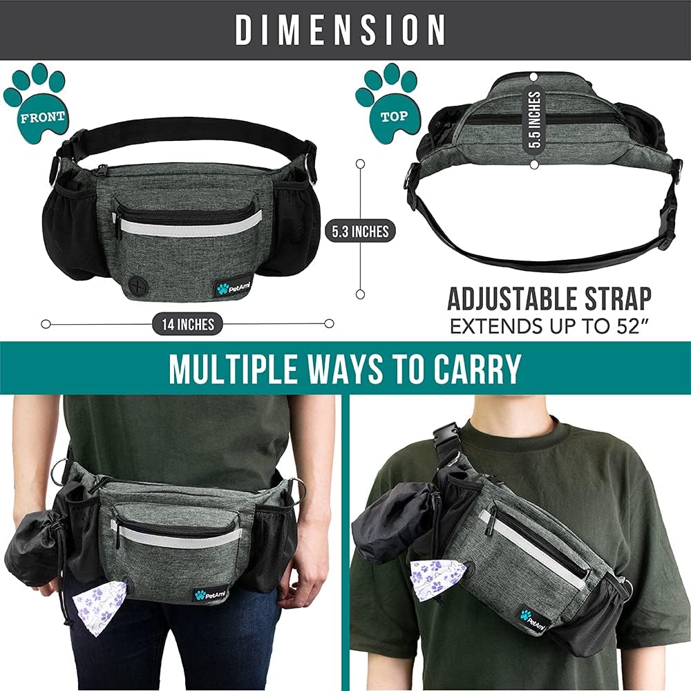 PetAmi Dog Fanny Pack, Treat Pouch for Dog Walking Training, Dark Gray