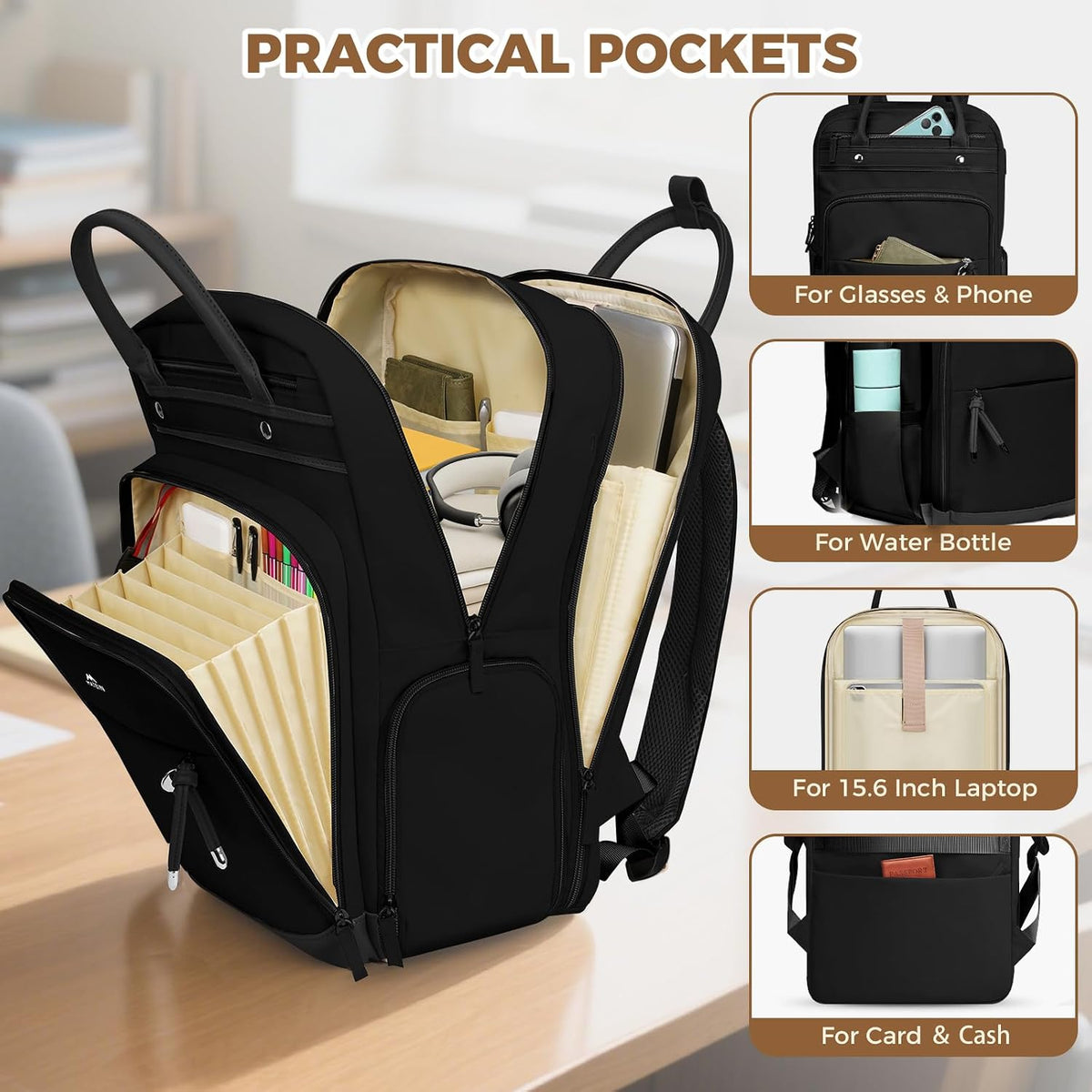 MATEIN Work Backpack with Lunch Compartment, 15.6 Inch Laptop Backpack