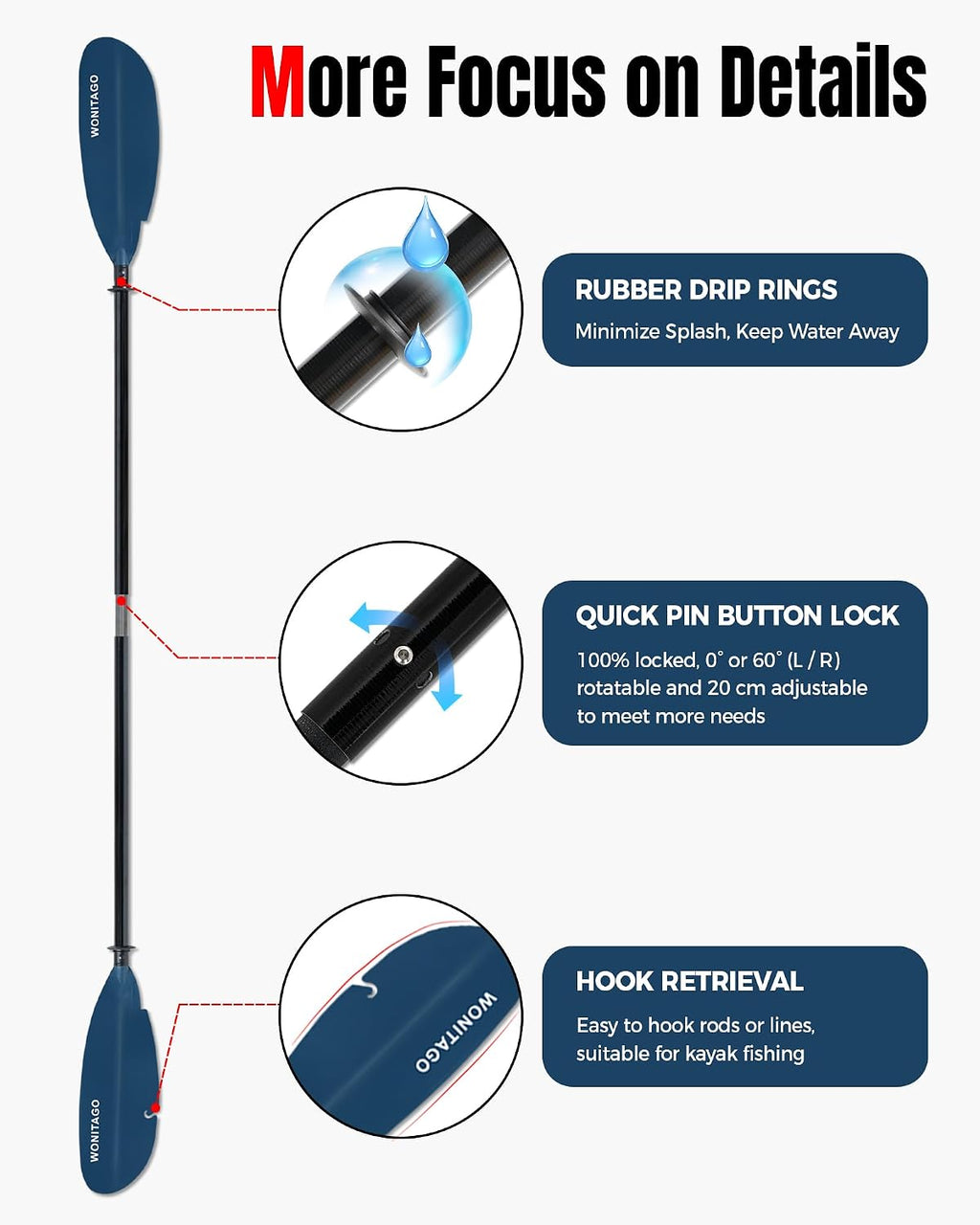 Angler Kayak Paddle, Adjustable Fiberglass Fishing Kayak Oar