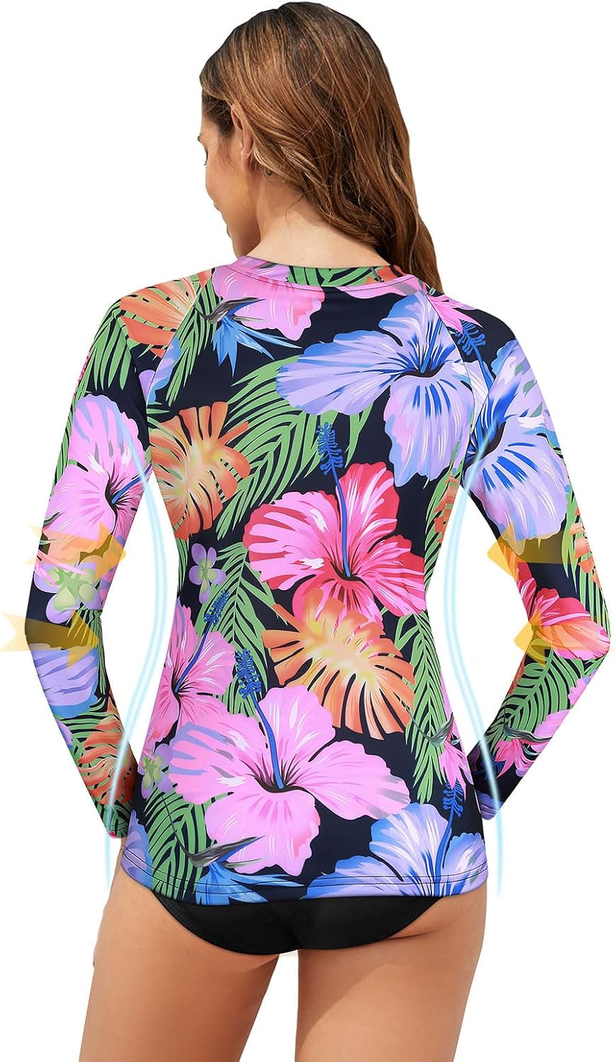 Tanst Sky Women's Rash Guard Swim Top Long Sleeve Bathing Suits UV Shirt Zipper Rashguard Swimsuit
