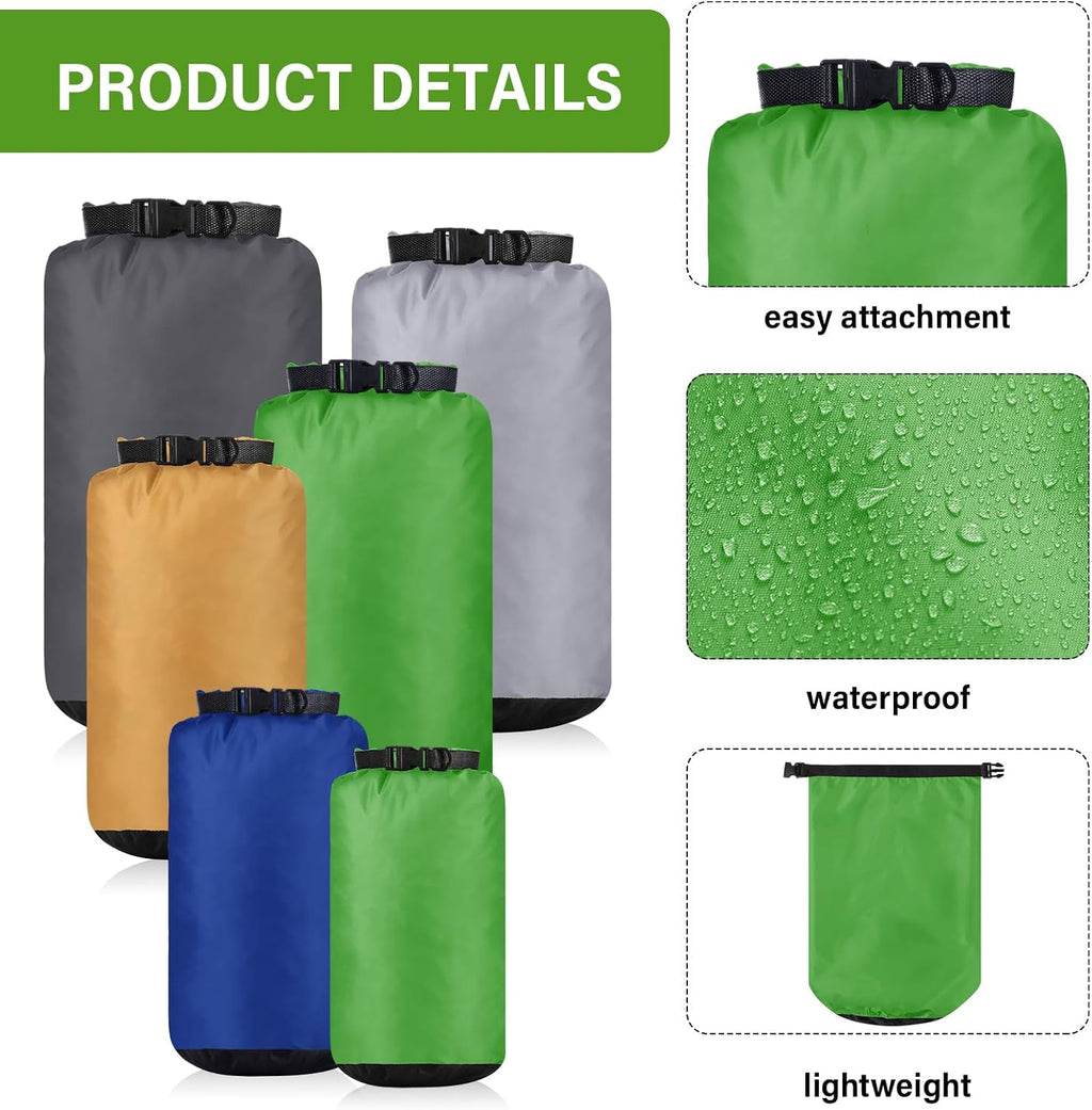 6 Pcs Waterproof Dry Bag Set for Kayaking & Camping(Dark)