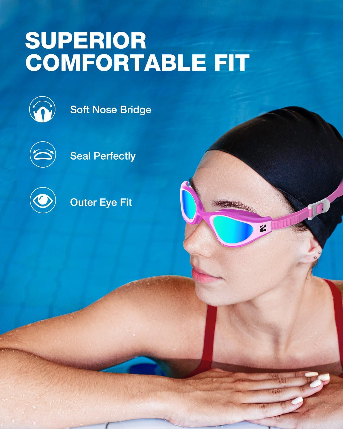 ZIONOR G1 Lite Polarized Swimming Goggles with 3 Pairs Earplugs, Anti-Fog UV Protection Swim Goggle for Adult Men Women Youth