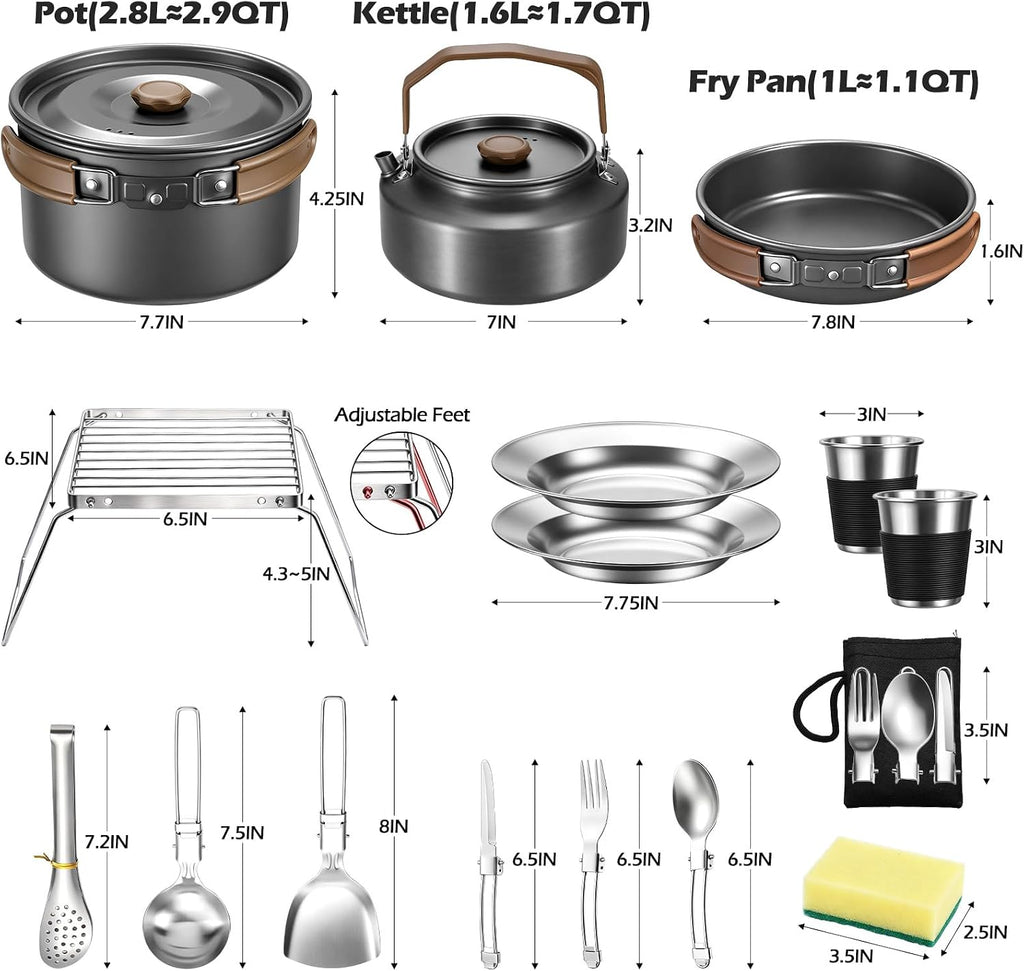 Leonyo 18PCS Camping Cookware Set, Camping Cooking Pot Pan Mess Kit