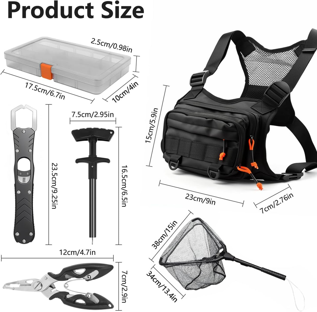 All in One Fishing Chest Pack Tackle Bag with Tackle Box, Fishing Lures Kit