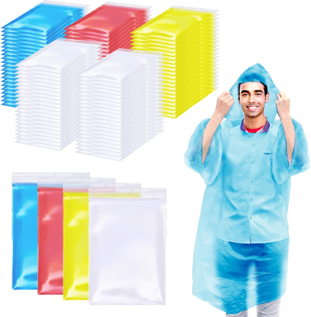 108 Pack Disposable Rain Ponchos for Adults Plastic Ponchos with Hood Raincoat Bulk for Men Women Camping Outdoor