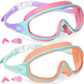 Keary 2 Pack Kids Swim Goggles Wide View Anti-Fog & UV Girls Boys 3-15