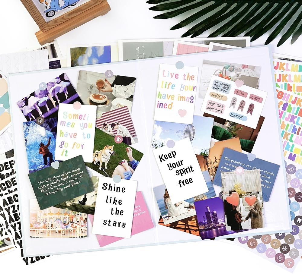 Soft Green Boho All-in-One Vision Board Kit, 540 Pre-Cut Cards, 30 Sheets