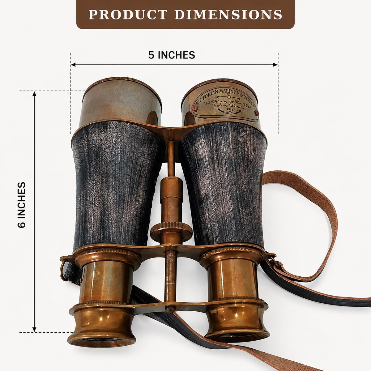 collectiblesBuy Antique Marine Victorian Binoculars Handmade Buffed Leather Cover Belt, 6 inches, Brass