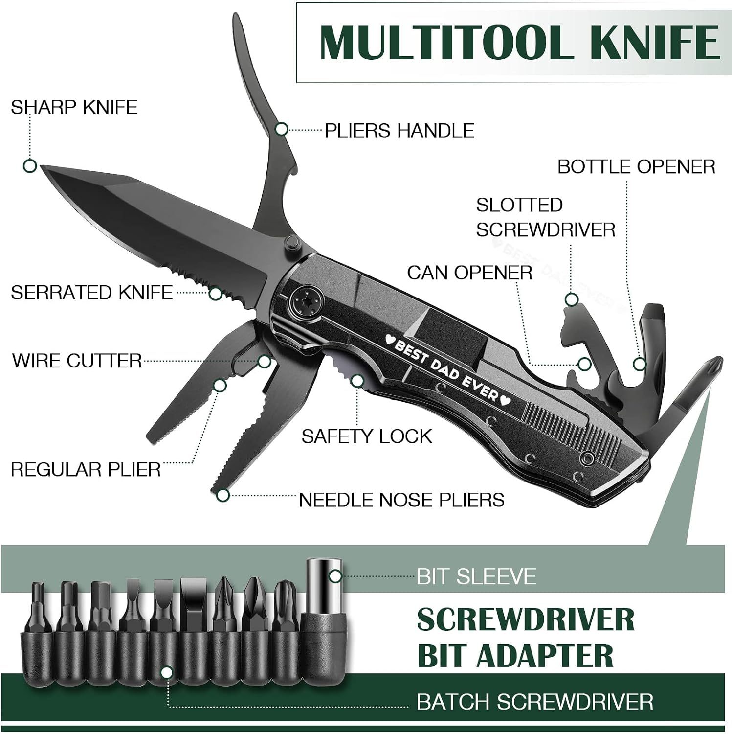 Dad Gifts from Daughter Son Wife Kids,BEST DAD EVER Multitool Knife,Christmas Birthday Father Day for Dad Step New Dad,Unique Camping Hunting Cycling Gift Ideas