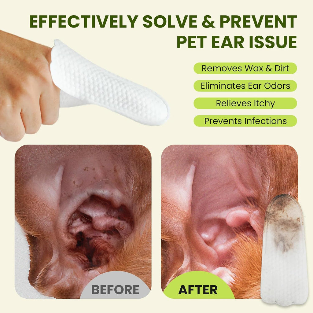 PawSono Dog Ear Wipes - 50 Count Dog Ear Cleaner Finger Wipes for Dogs & Cats, Pre-Moistened Ear Cleaning Wipes for Puppies, Kittens & Small Animals, Thick Pet Ear Wipes to Remove Wax, Dirt & Debris
