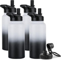 DOMICARE 32 oz Insulated Water Bottle Bulk, Vacuum Insulated Stainless Steel Sports Water Bottle with Straw Lid & Spout Lid, Leakproof, Reusable - Travel, Camping, Bike, Black White Gradient (4 Pack)