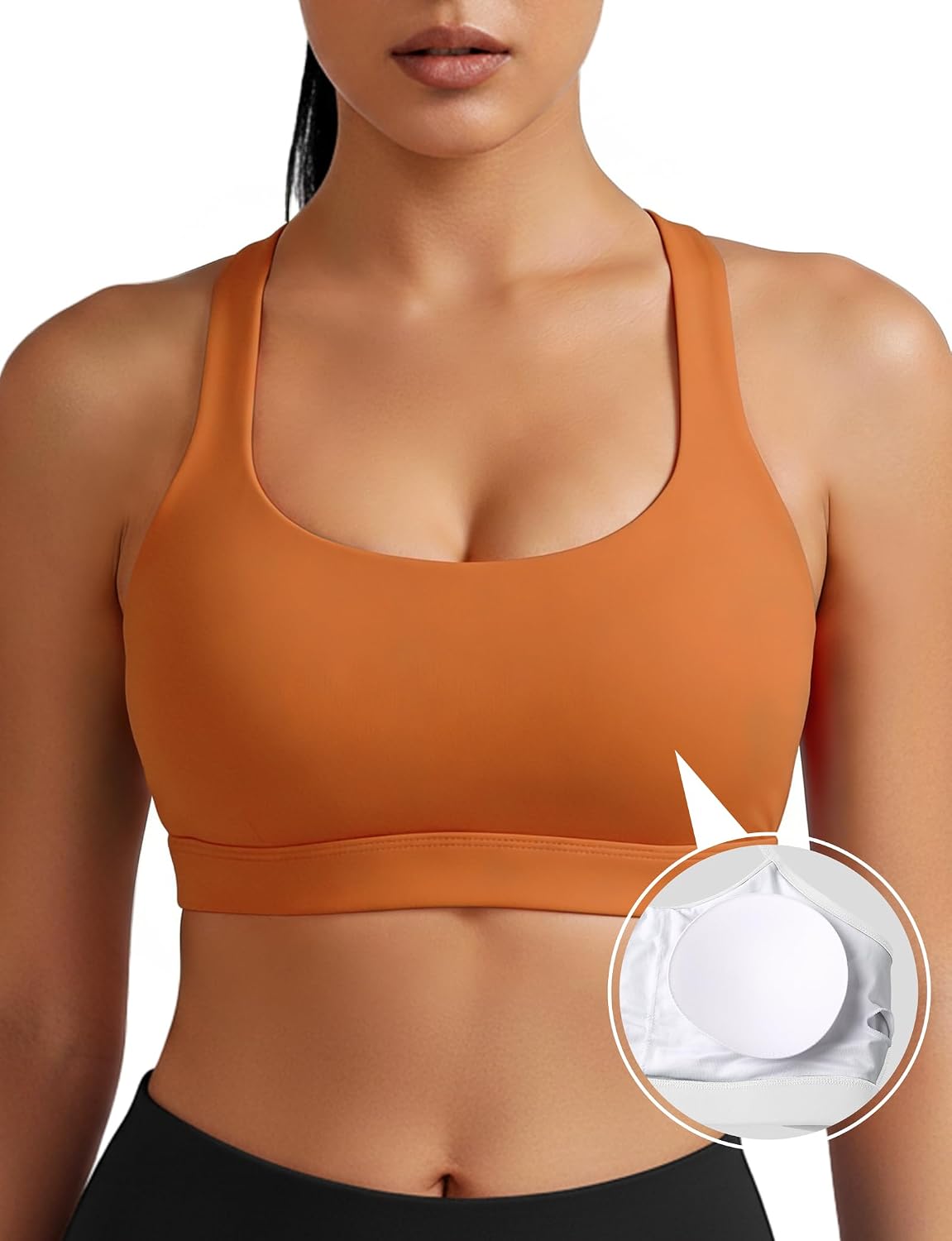 Buauty Sports Bra for Women, Criss Cross Back Medium Support Workout Bras with Removable Cups for Yoga Running Gym