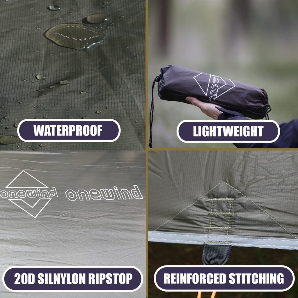 Onewind 10×10ft Waterproof Camping Tarp, Ultralight Silnylon Tarp Shelter