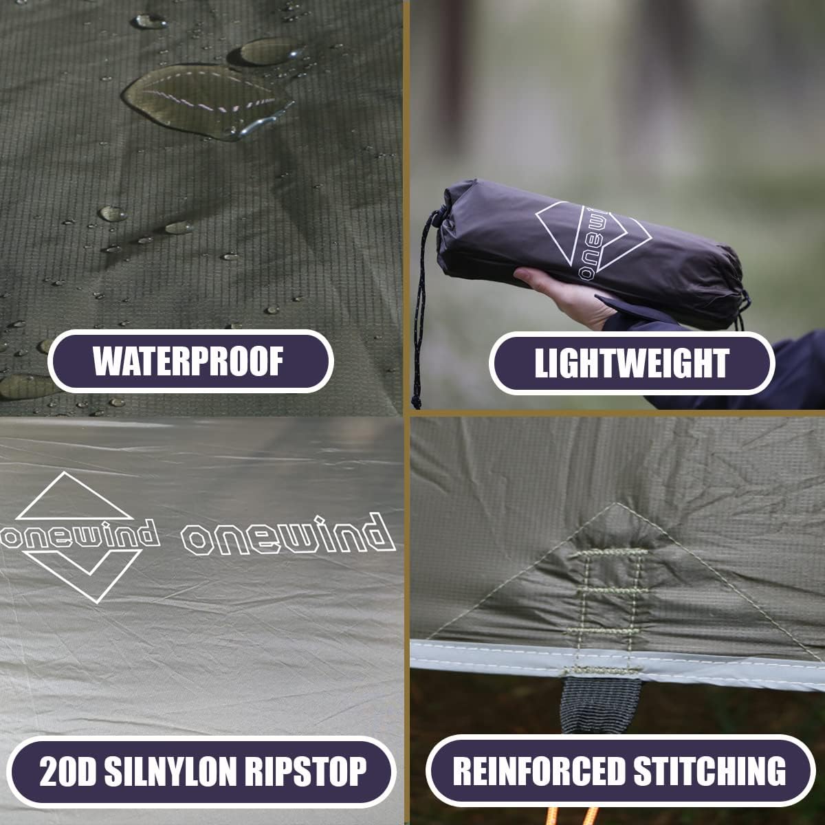Onewind 10×10ft Waterproof Camping Tarp, Ultralight Silnylon Tarp Shelter