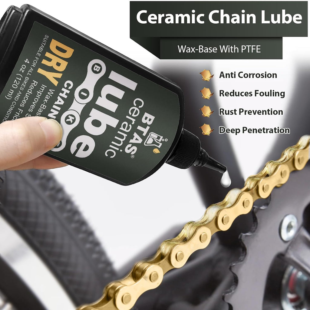 BTAS Dry Bike Chain Wax Lube 4 oz for Road,Mountain Bike,MTB & Bicycle Chain Lubricant Oil with Ceramic Nanoparticle and PTFE (Teflon)