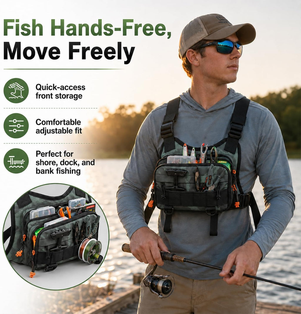 All in One Fishing Chest Pack Tackle Bag with Tackle Box, Fishing Lures Kit