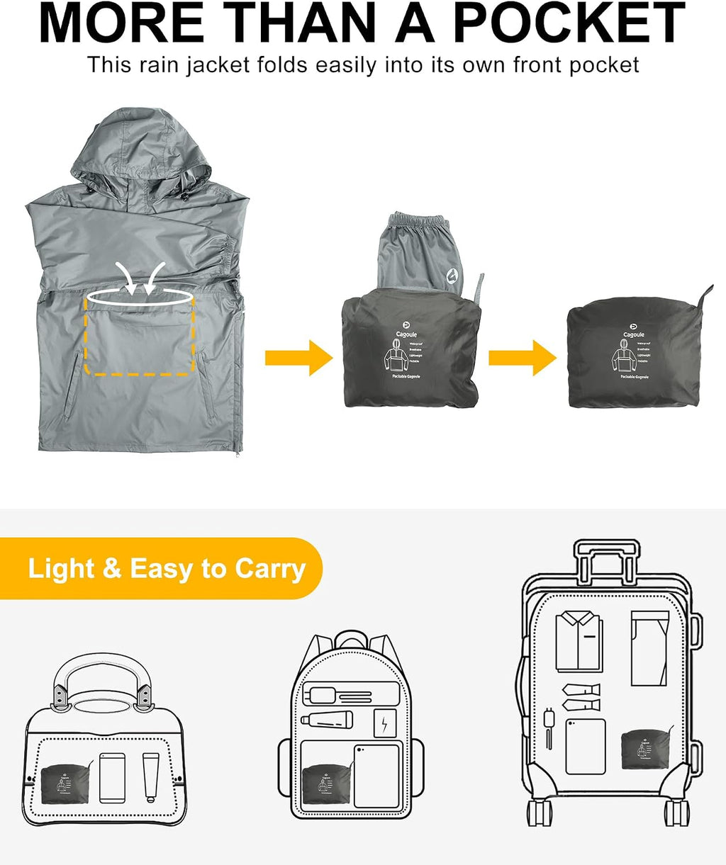 Outdoor Ventures Men's Rain Jacket Waterproof Lightweight Packable Pullover