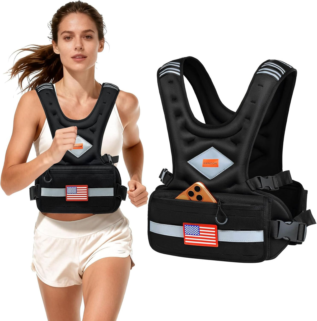Weighted Vest Woman & Men, 6-10lb/8-20lb/8-30lb Adjustable weighted Vest With Pockets & Reflective Strips for Walking, Running, Hiking,Rucking, Workout, Strength Training