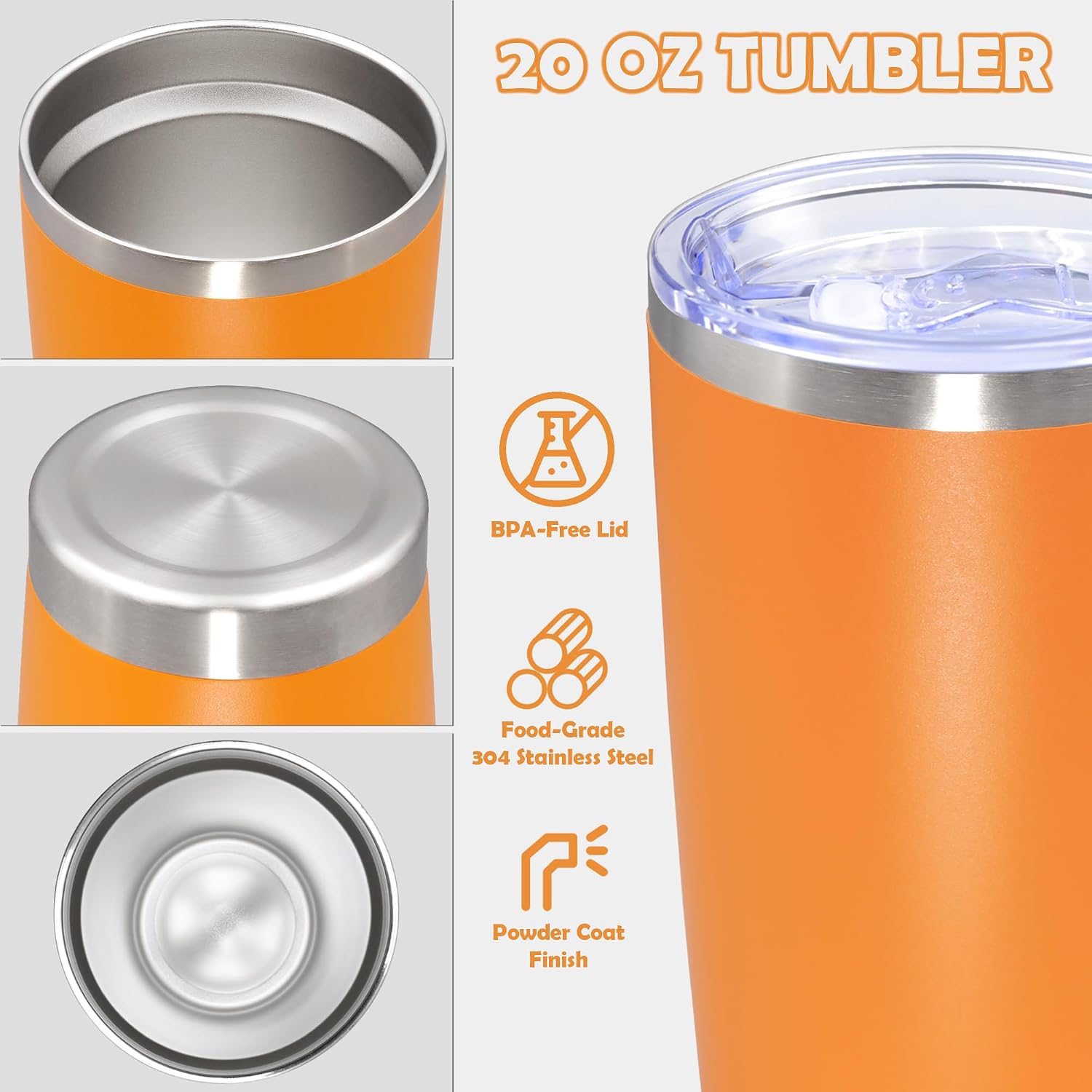 20oz Tumbler Stainless Steel Tumbler Coffee Tumbler with Lid Orange, 4P