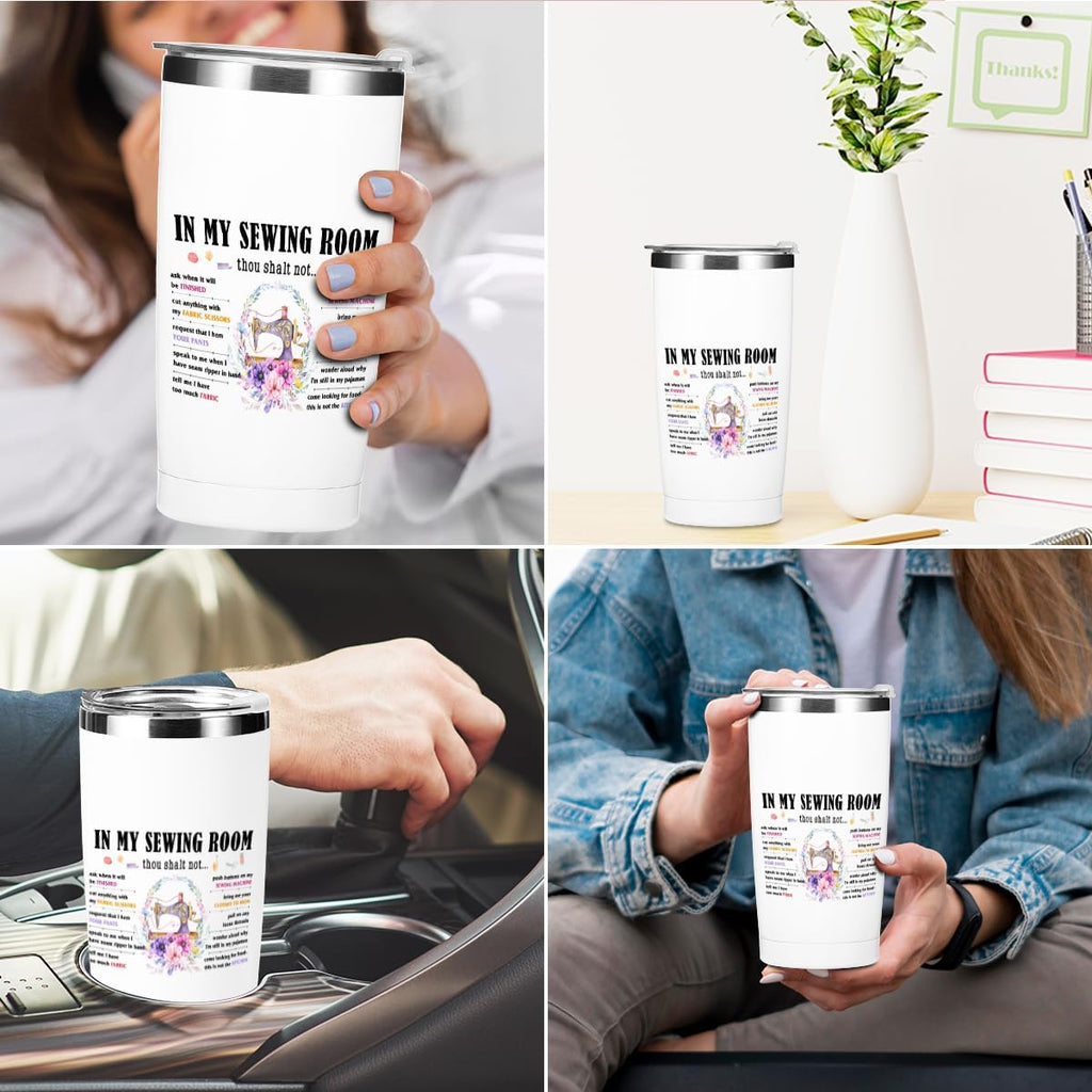 Funny Sewing Lovers Gifts Tumbler, 20 oz Stainless Steel Coffee Mug，Travel Cup，Insulated Cup with Lid for Car, Novelty Quilting Gifts for Women Girlfriend Mother Wife Grandma Christmas Birthday