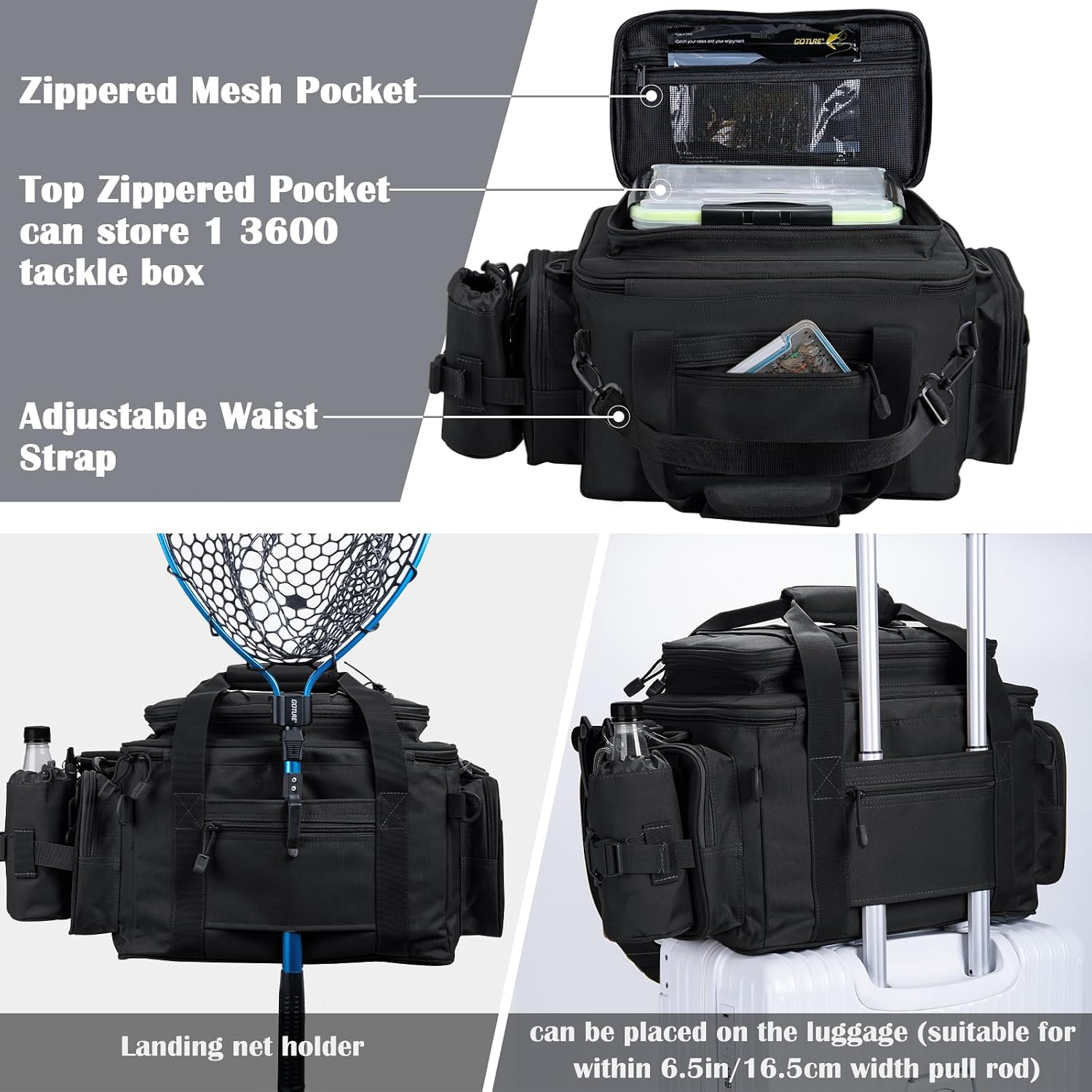 Goture Fishing Tackle Bag, Freshwater Saltwater Large Fishing Bag