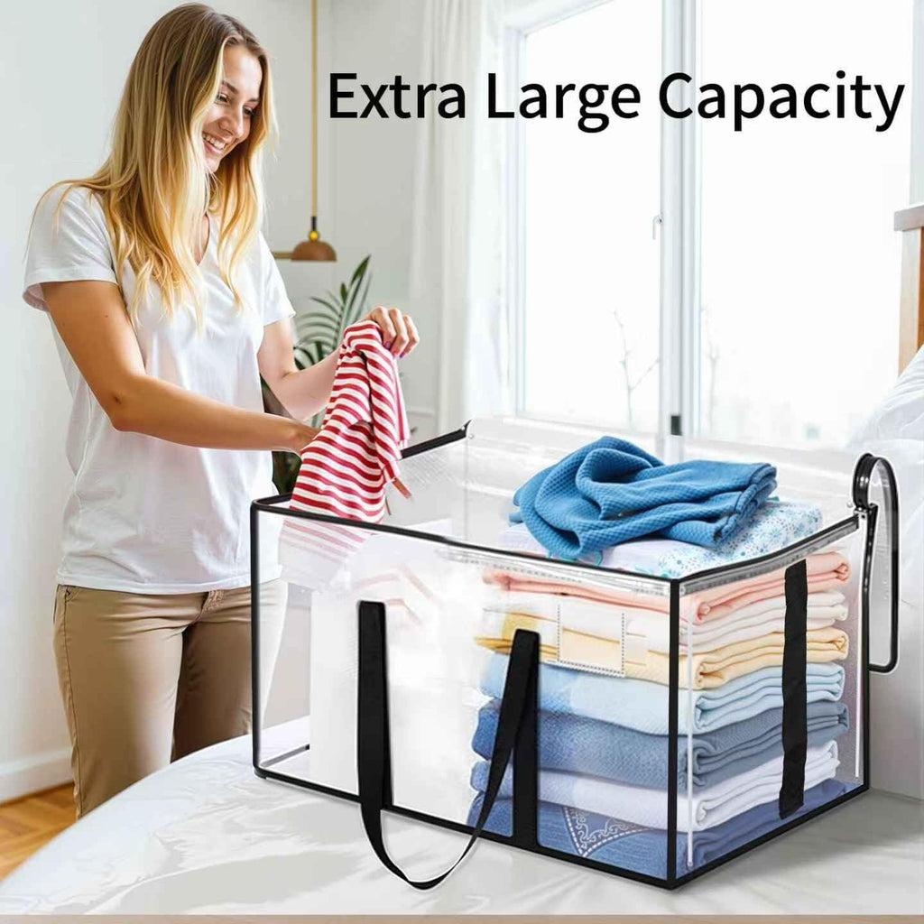 Moving Bags Extra Large 8 Pack - Heavy Duty Storage Totes with Wrap-Around Handles & Reinforced Zippers - Foldable Moving Box Alternative, Water-Resistant for Dorm, Closet & Under Bed Storage (Clear)
