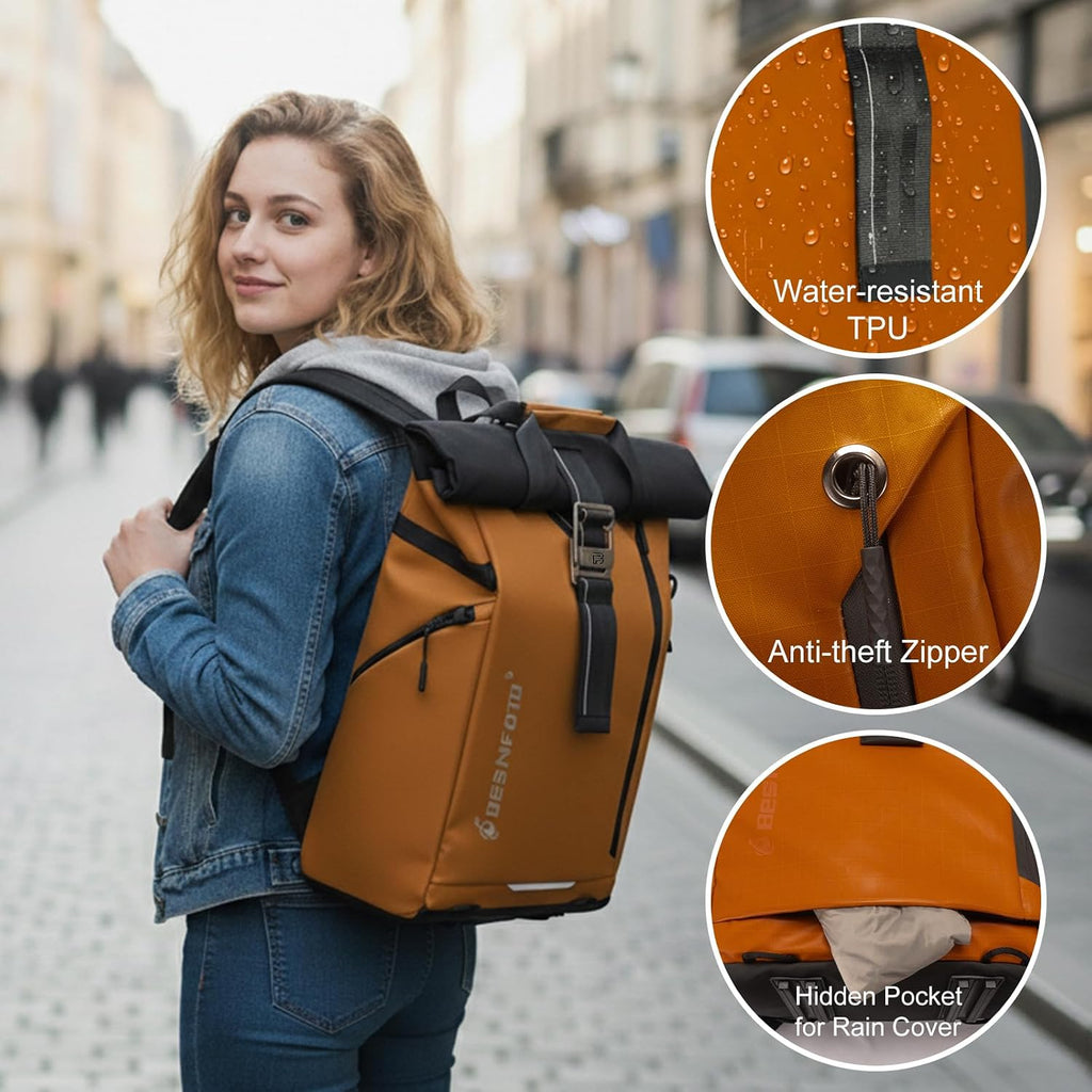 Besnfoto Camera Backpack, Waterproof Travel Camera Bag for Photographer Expandable Roll Top Photography Case for DSLR SLR Mirrorless Camera Fit up to 15.6 inch Laptop with Rain Cover