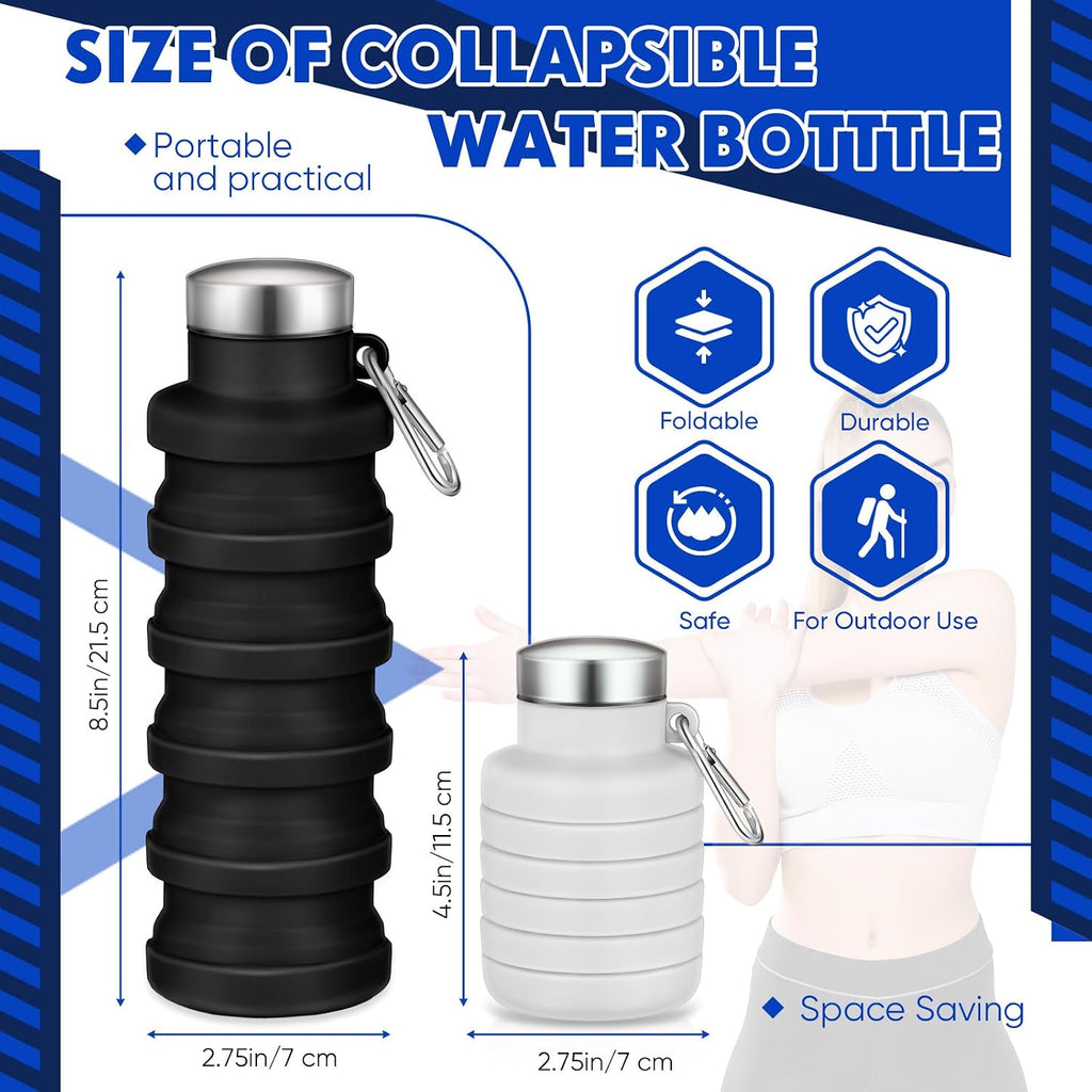 Baderke 2 Pcs Collapsible Water Bottles, 17oz, Black, Gray White