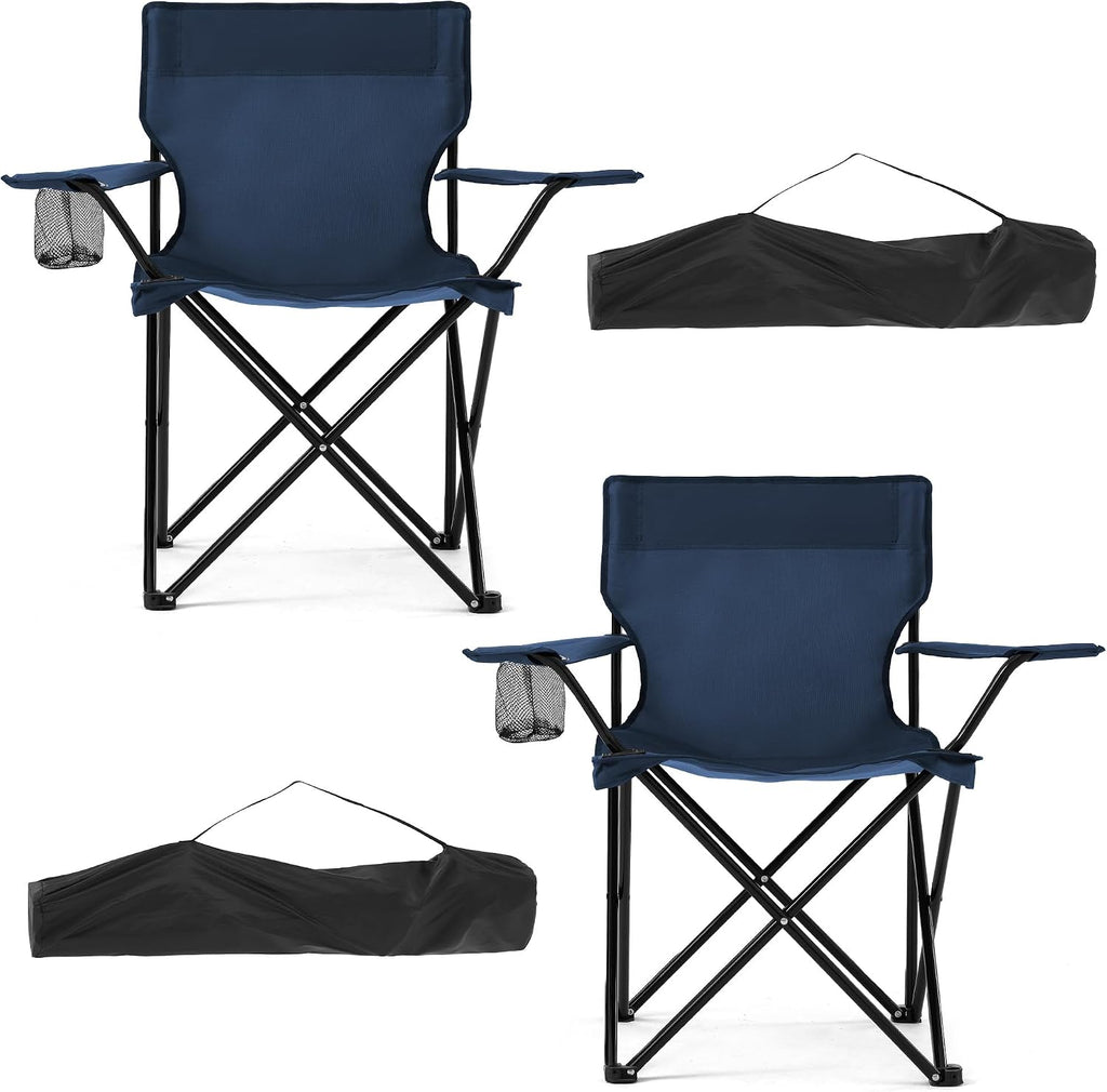 2 Pack Lightweight Folding Camping Chairs, Outdoor Lawn Beach Chair with Cup Holder & Carry Bag for Travel, Fishing, Picnic, Backyard, Hiking