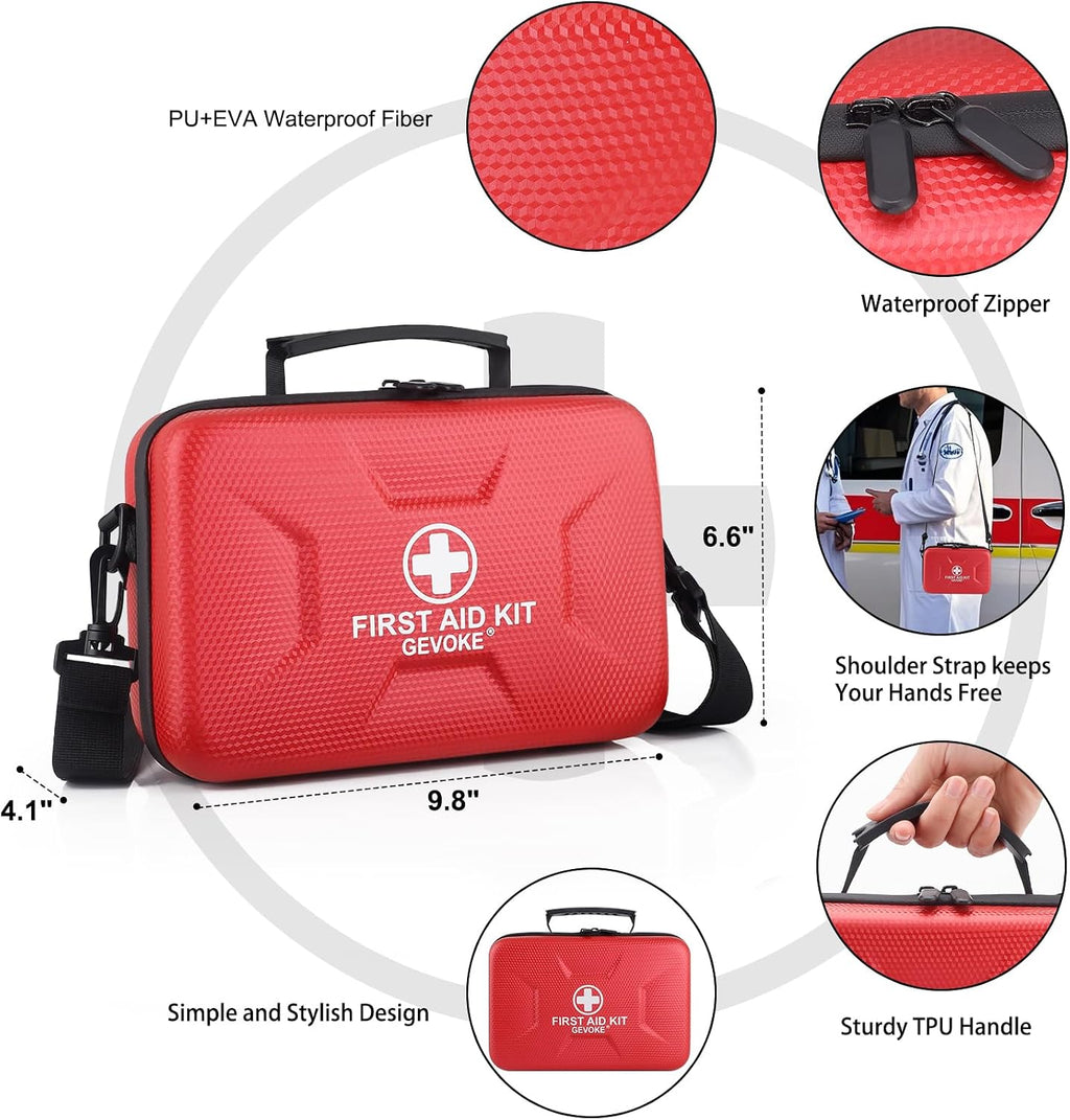 Gevoke 410 Piece Waterproof Hard Shell First Aid Kit, Red