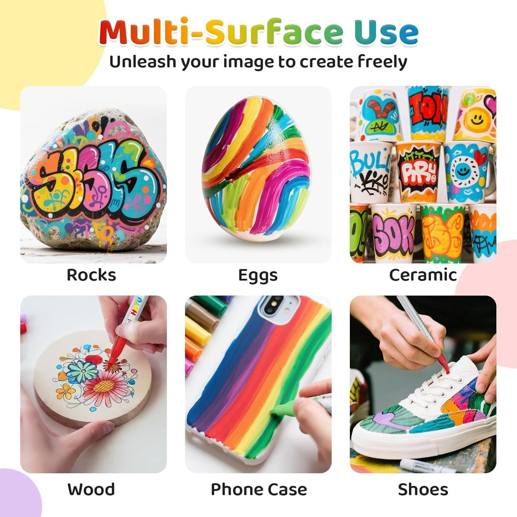 HOTU Long Lasting Acrylic Paint Markers Brush Tip 18 Colors, Automatic Ink Control Acrylic Markers for Adults Coloring Book No bleeding, Paint Pens for Rock Painting Fabric Wood Eggs DIY Crafts