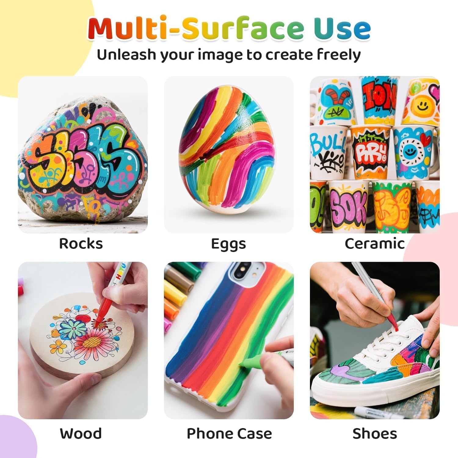 HOTU Long Lasting Acrylic Paint Markers Brush Tip 18 Colors, Automatic Ink Control Acrylic Markers for Adults Coloring Book No bleeding, Paint Pens for Rock Painting Fabric Wood Eggs DIY Crafts