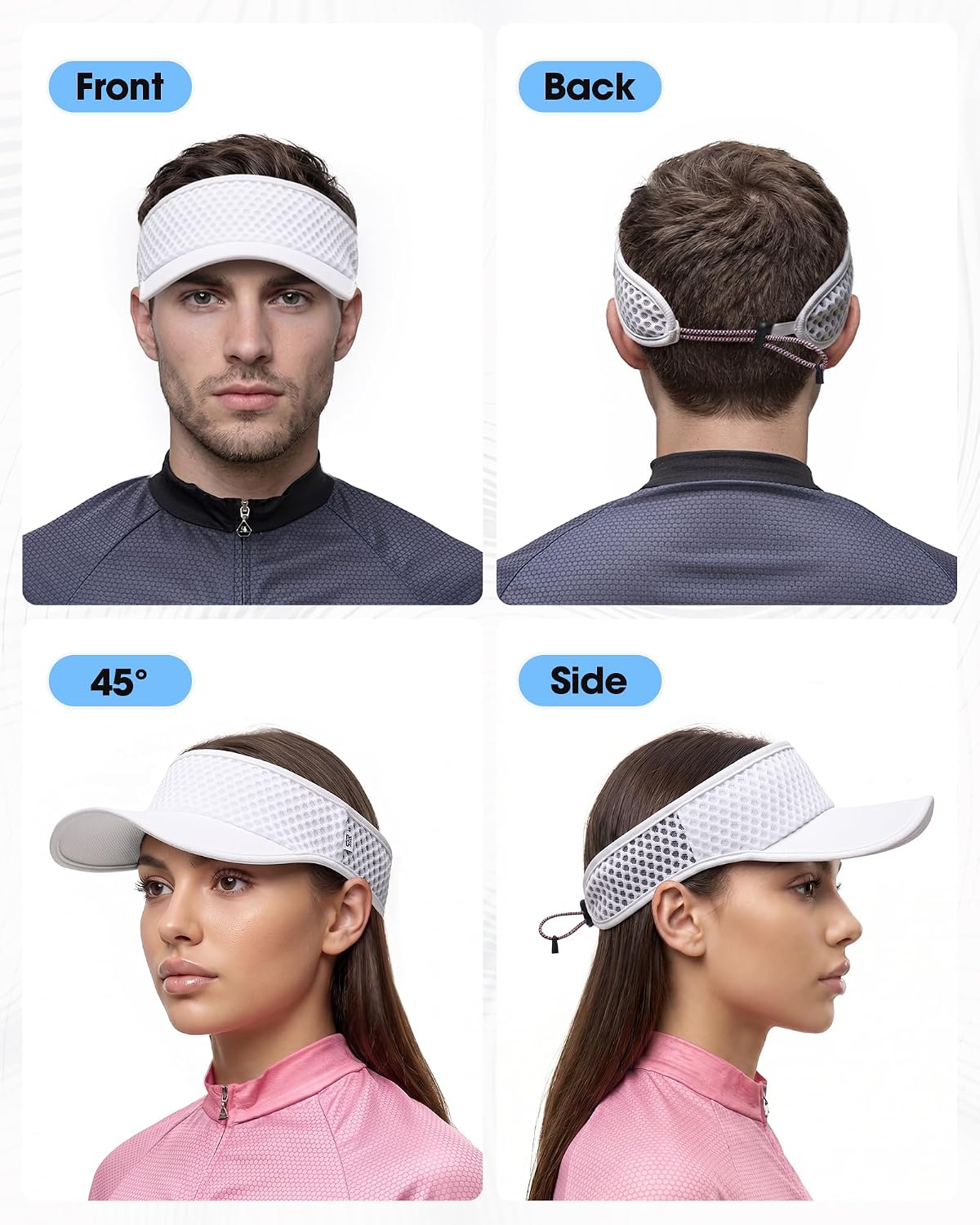 SUNMECI Mesh Breathable Sports Visor - Men Women Adjustable Lightweight Quick Dry Sun Hat for Tennis, Golf, Running