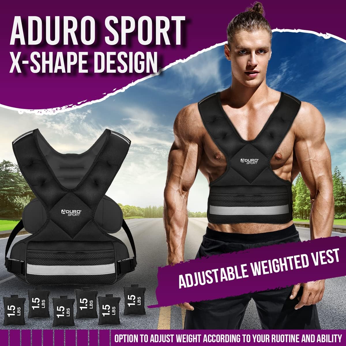 "Aduro Sport Adjustable Weighted Vest Workout Equipment, 4-10lbs/11-20lbs/20-32lbs/26-46lbs Body Weight Vest for Men, Women, Kids"
