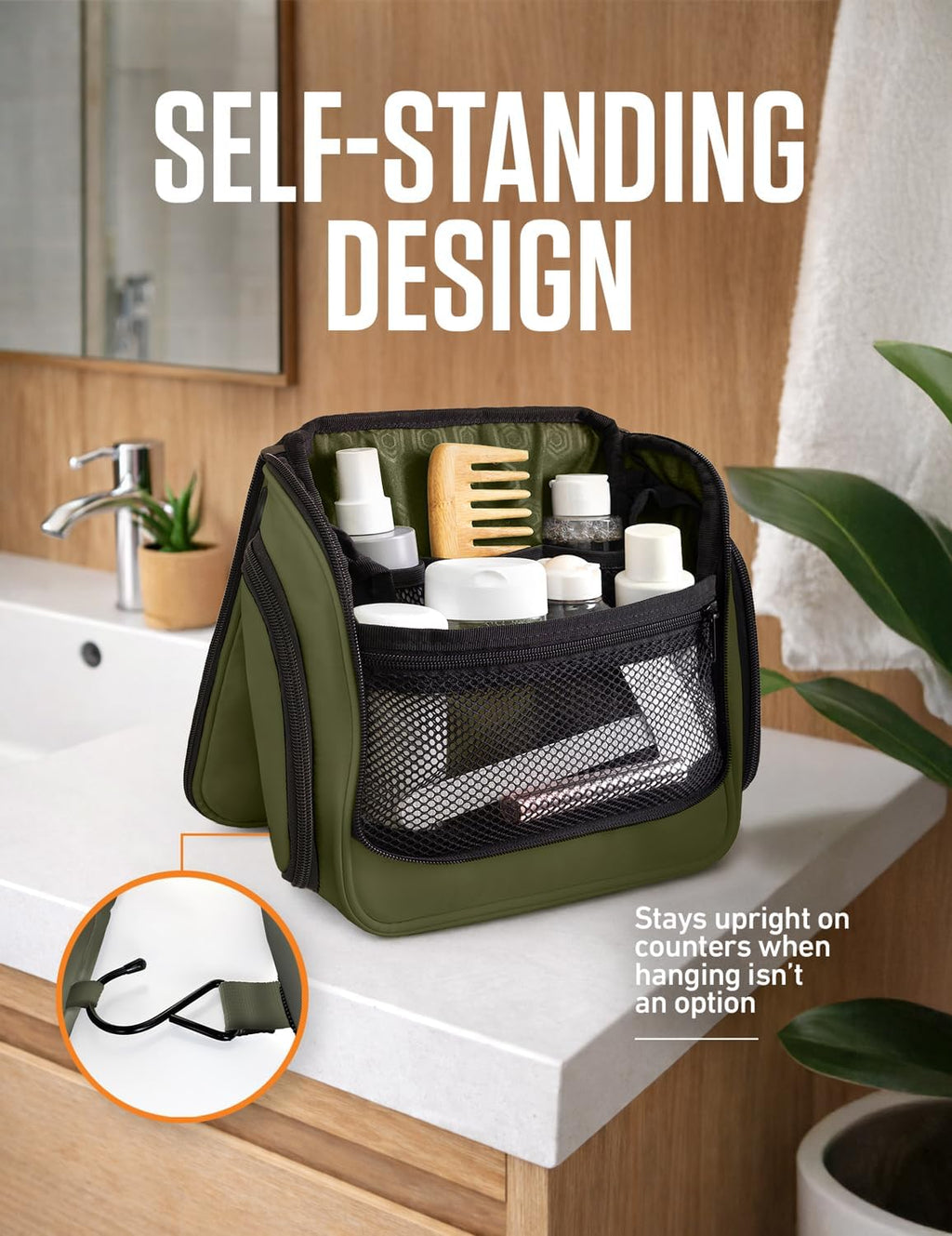VENTURE 4TH Hanging Travel Toiletry Bag, 18 Compartments - Forest Green