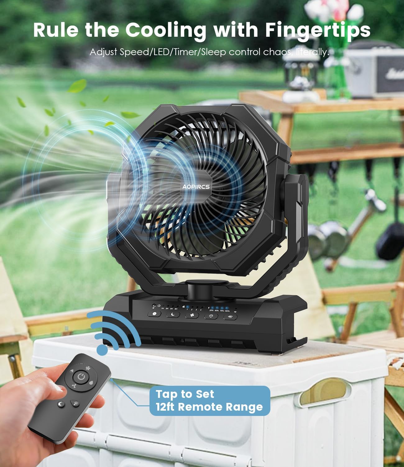 Camping Fan Rechargeable, 24000mAh Battery Powered Fan with LED Light, Hook