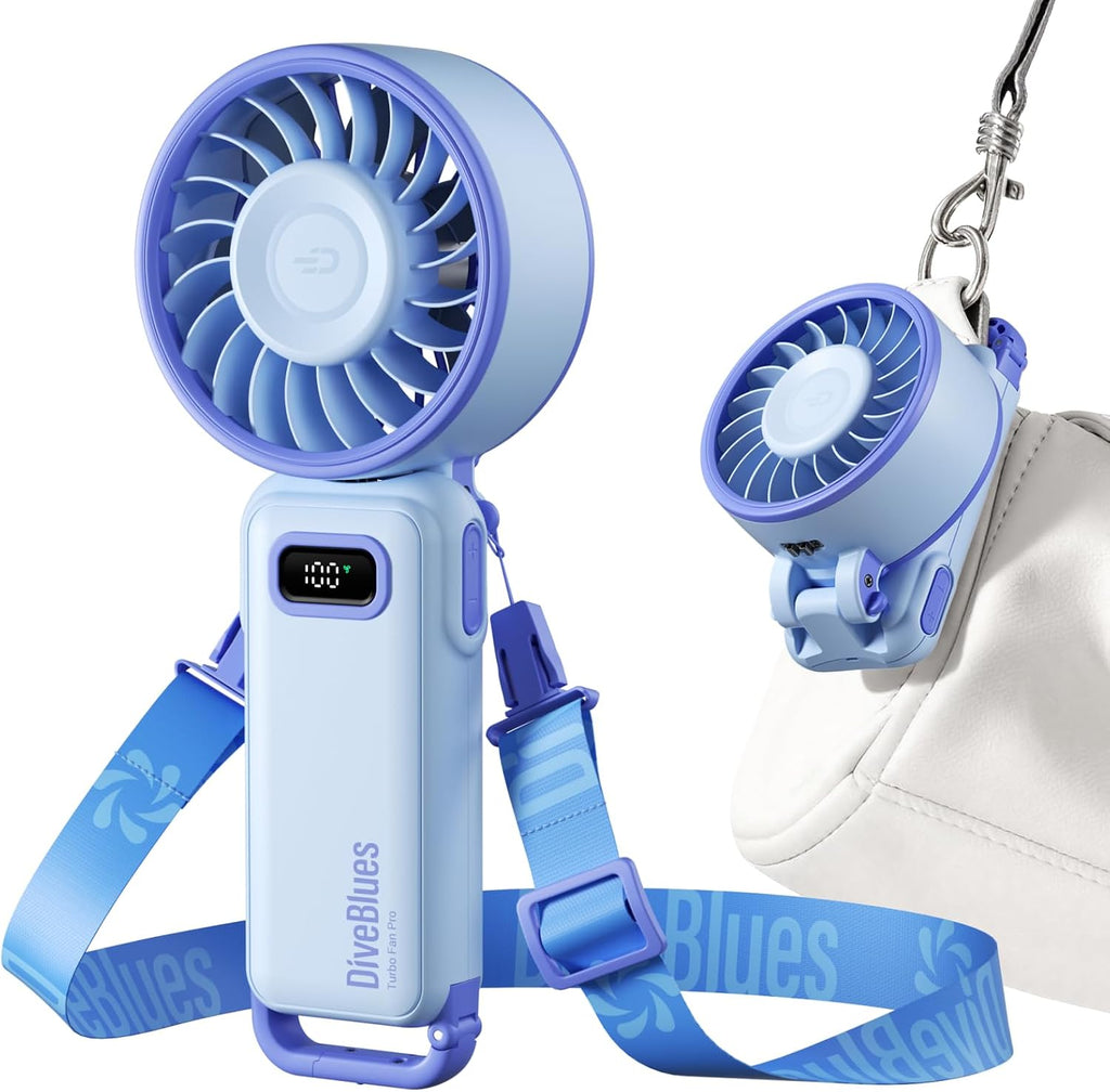 Diveblues Portable Turbo Fan, 100 Speed Handheld Fan with Strong Airflow, Foldable 4 in 1 Personal Fan for Neck, Desk & Travel, USB-C Rechargeable, Lightweight for Summer, Concerts & Outdoor Use