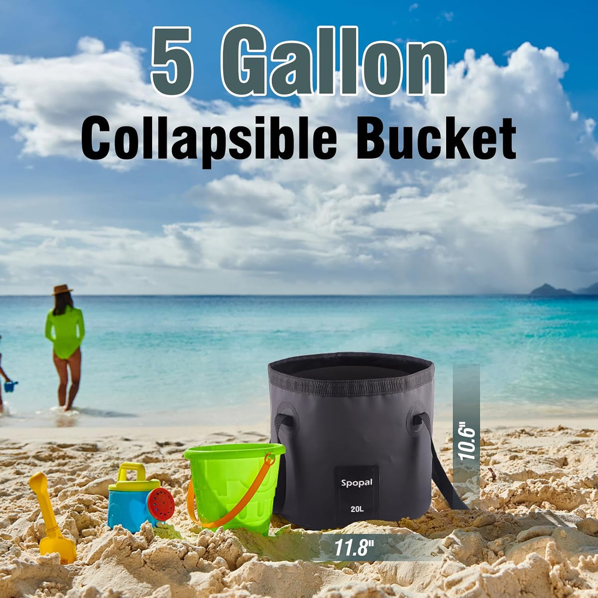 Spopal 10000mAh Camping Shower with Collapsible Bucket Handle 20L