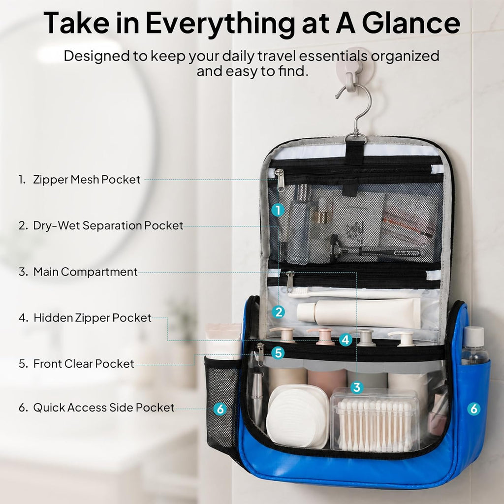 Travel Toiletry Bag for Women & Men, Waterproof Hanging Makeup Organizer