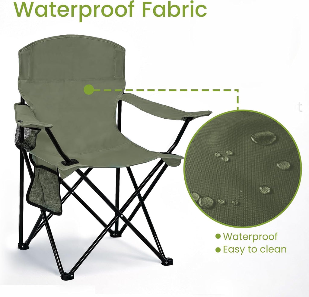 Camping Chair 2 Pack Portable Folding Chair, Supports 300lbs, Green