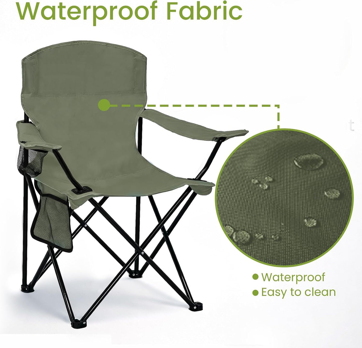 Camping Chair 2 Pack Portable Folding Chair, Supports 300lbs, Green