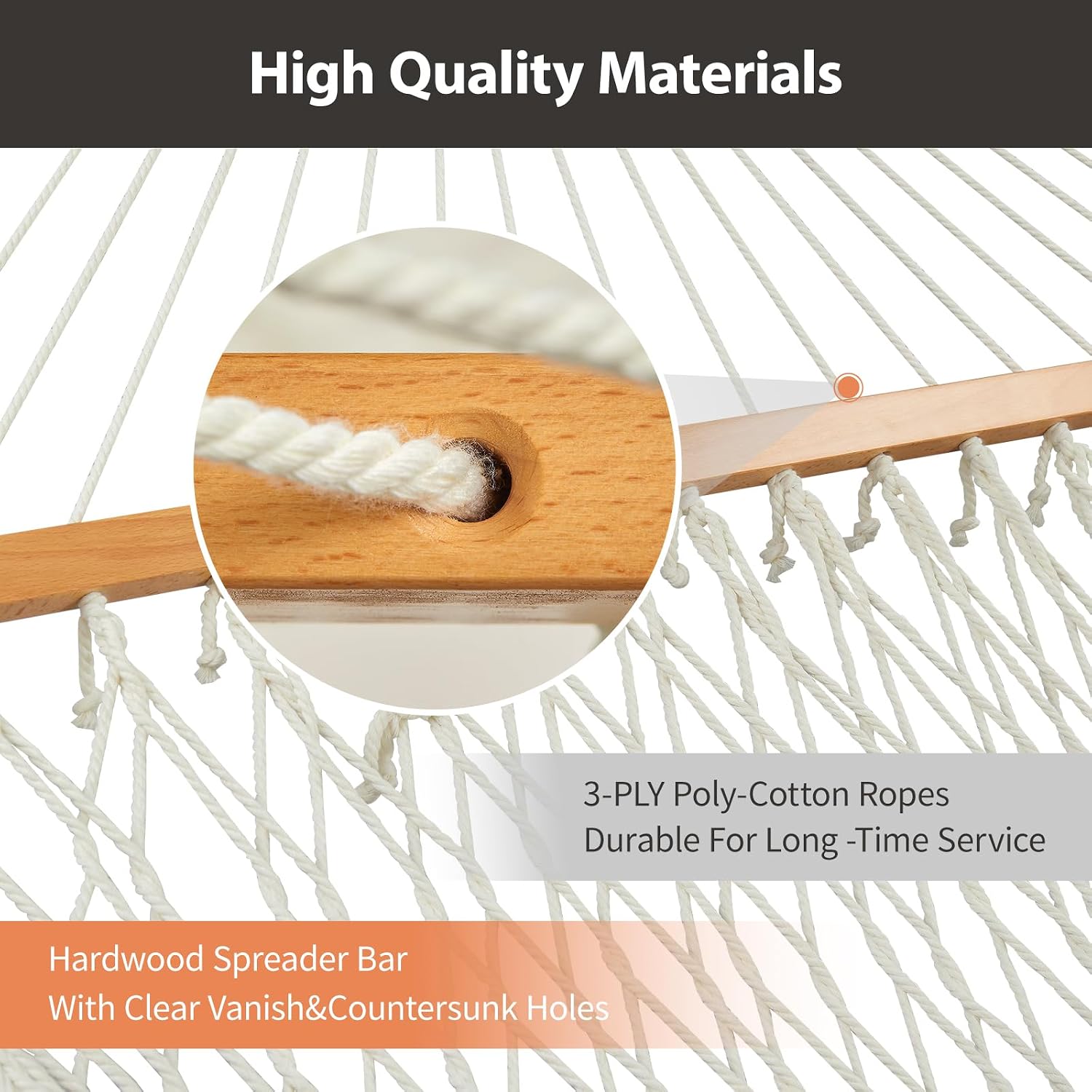 CHULIM Outdoor Double Hammock with Hardwood Spreader Bars, Large Rope Hammock with Polyester Pad and Pillow, 475 LBS Capacity for 2 Person Patio Backyard Poolside - Terracotta