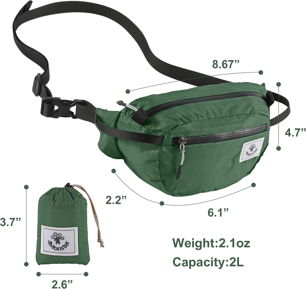 4Monster Hiking Waist Packs Portable,Water Resistant Fanny Bag with Adjustable Strap,Lightweight Crossbody Chest Bag Slim Bag