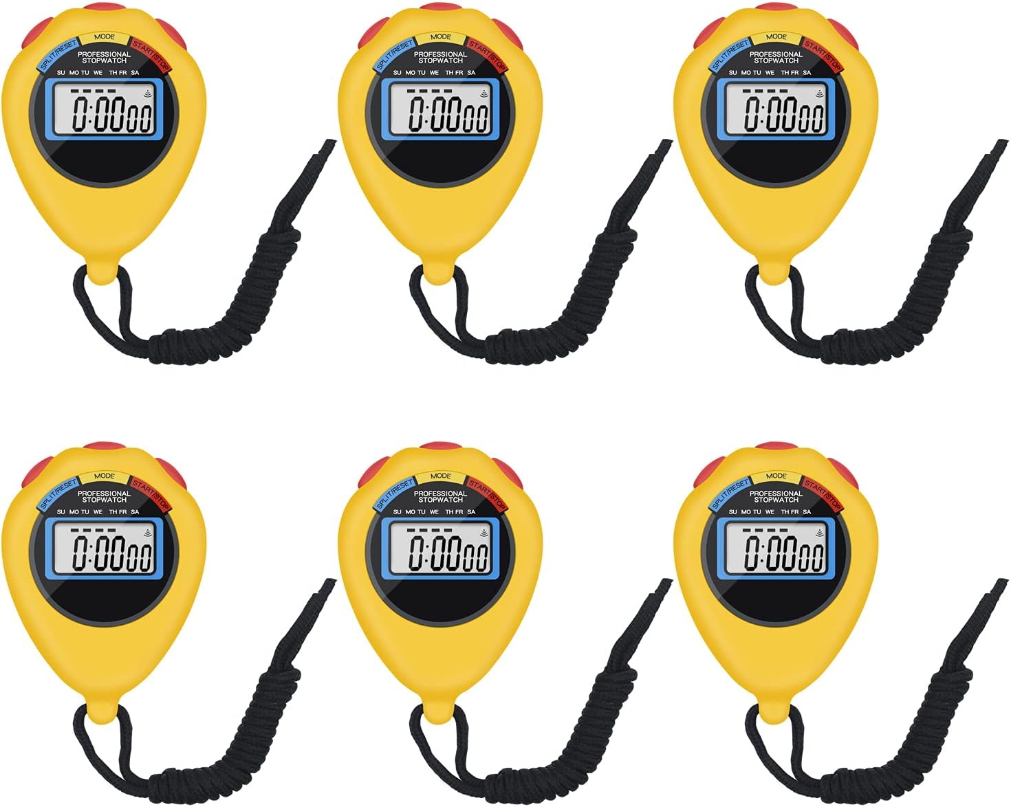 Pgzsy 6 Pack Multi-Function Electronic Digital Sport Stopwatch Timer, Large Display with Date Time and Alarm Function,Suitable for Sports Coaches Fitness Coaches and Referees