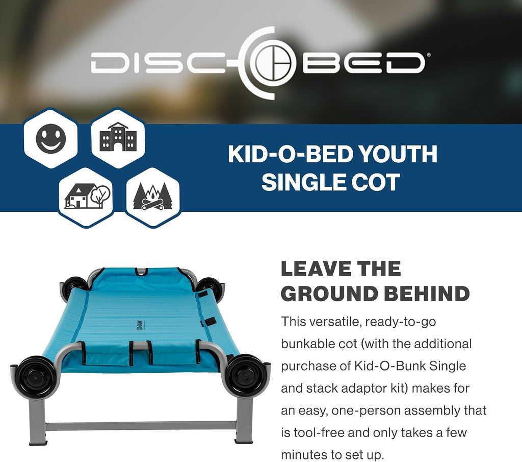 Disc-O-Bed Kid-O-Bunk Youth Modular Single Camping Cot, Ages 7 to 12, Teal