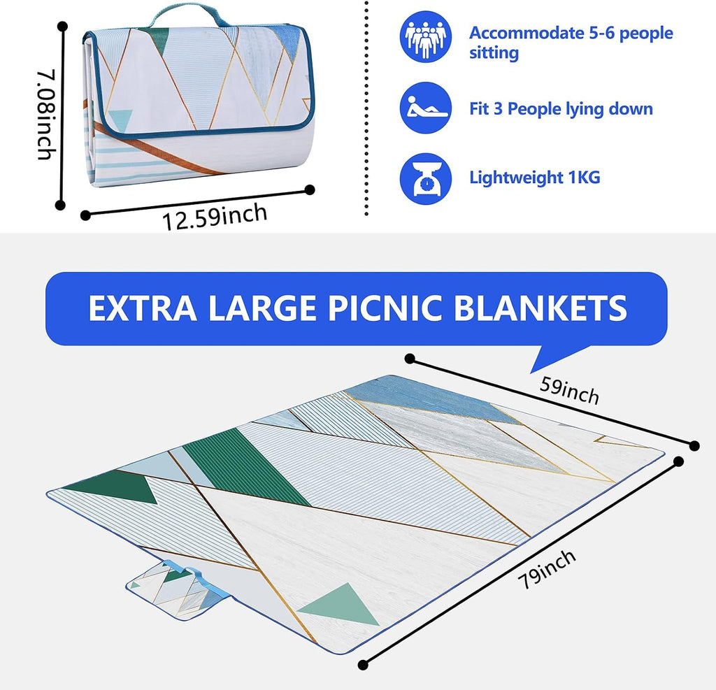 DanCoom Picnic Blanket, Foldable Waterproof Sand Mat, Extra Large Picnic Blanket Outdoor Picnic Mat Beach Blanket for Park Grass Camping Hiking Travel Family Concerts