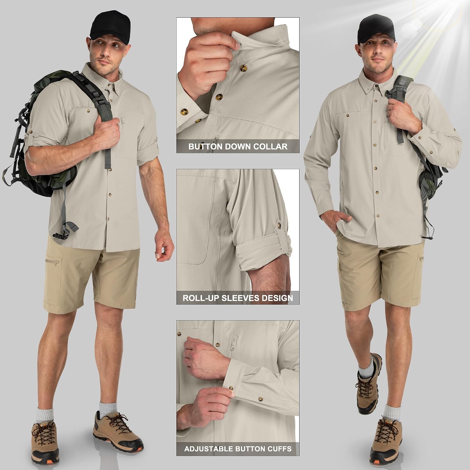 33,000ft Men's UPF 50+ UV Protection Long Sleeve Hiking Shirts Breathable Quick Dry Fishing Shirts for Safari, Outdoor