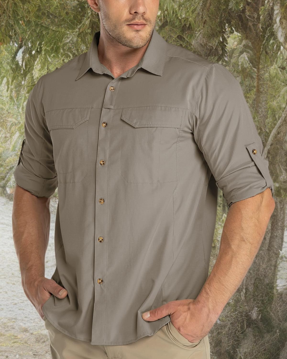 33,000ft Men's Long Sleeve Hiking Shirts Lightweight Quick Dry Sun Protection UV UPF 50 Fishing Shirt Outdoor Safari Travel