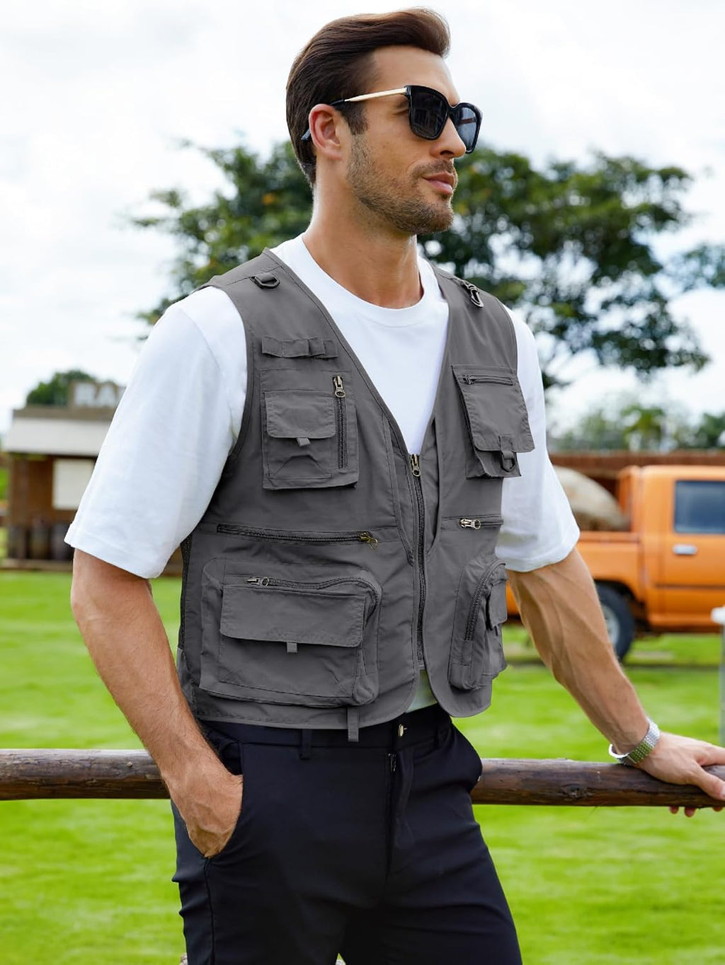 Gihuo Mens Fishing Vest Lightweight Utility Vests Cargo Outdoor Safari Travel Vest with Pockets